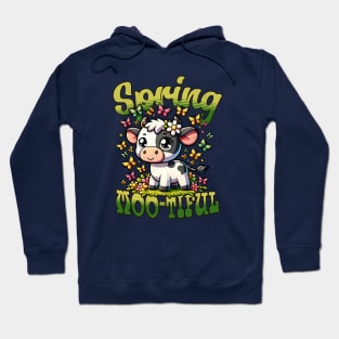 Cute Cow With Butterflies Spring Mood Hoodie